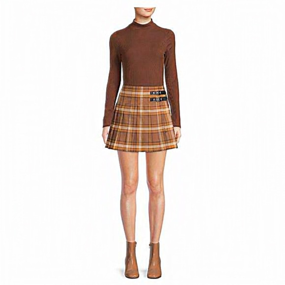 Nwt Nobo pleated skirt women’s Tennis mini brown skater juniors side Zipper - Picture 6 of 6